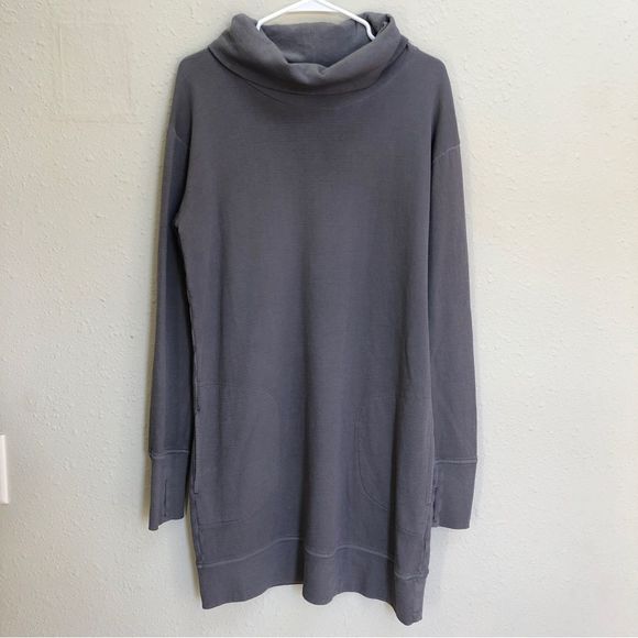 ATHLETA DRESS SMALL ECO WASH TURTLENECK SWEATSHIRT TUNIC PEBBLE GRAY SIZE MEDIUM - Picture 2 of 9